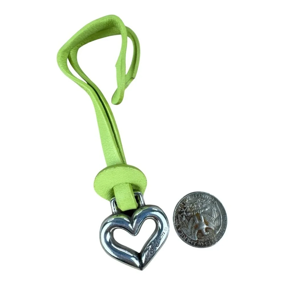 Brighton Lime Green Leather Silver Heart Bag Charm Handbag Fob Accessory